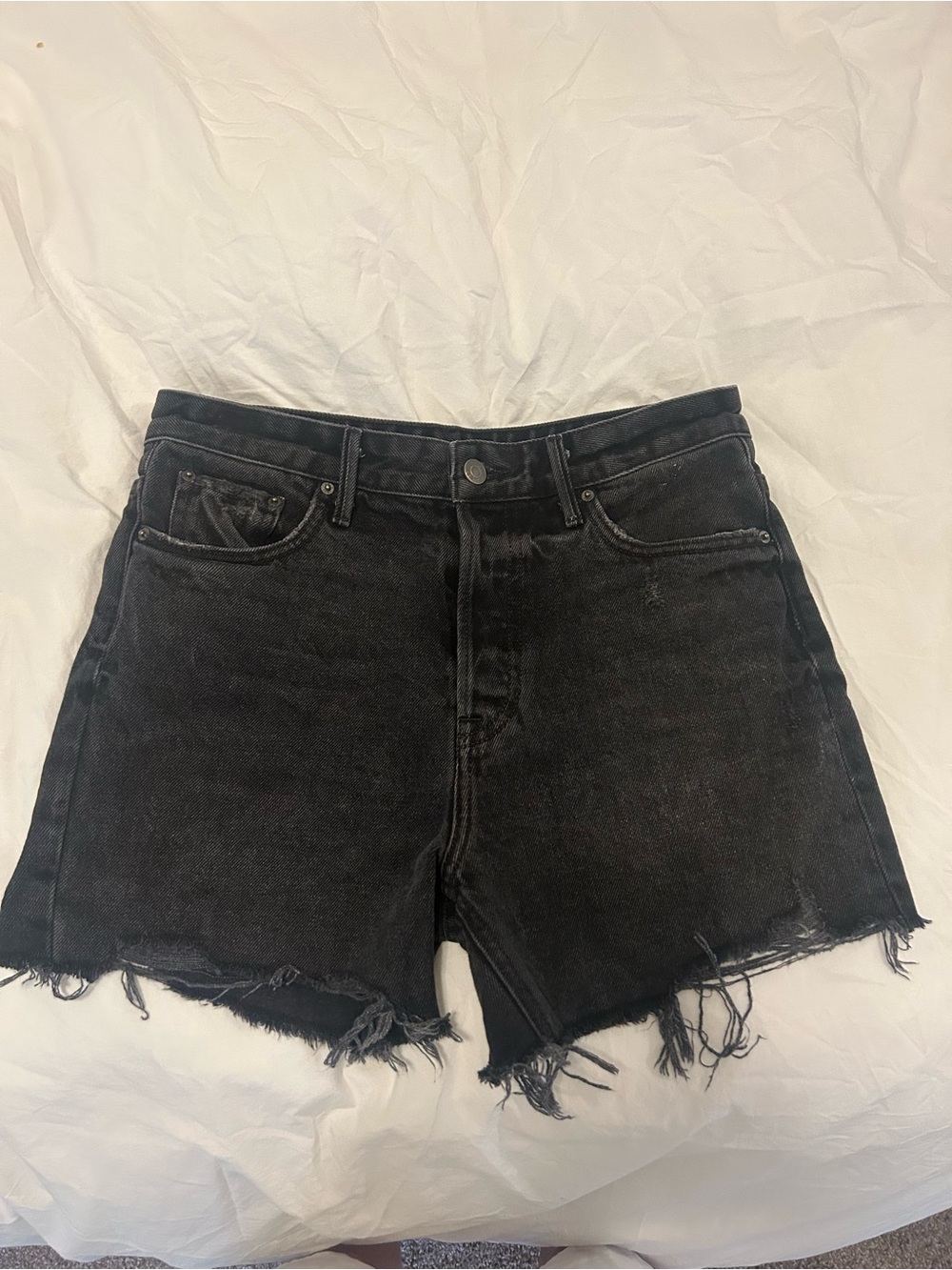 GRLFRND Black Distressed Denim Shorts